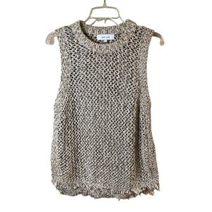 John And Jenn Beige Open Knit Sleeveless Sweater Fringe Hem Large
